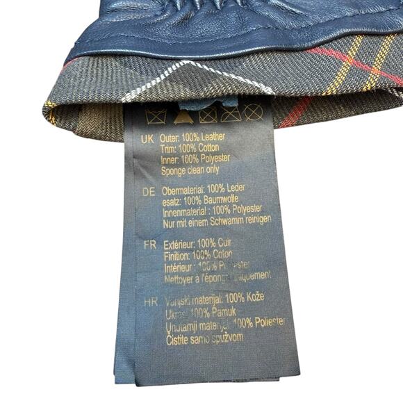 Barbour Navy Tartan Trimmed Leather Gloves Small - Picture 5 of 6